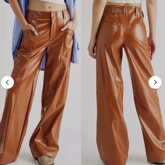 FREE PEOPLE Star Crossed Lovers Faux Leather Tan Trousers size 0 - Picture 2 of 14